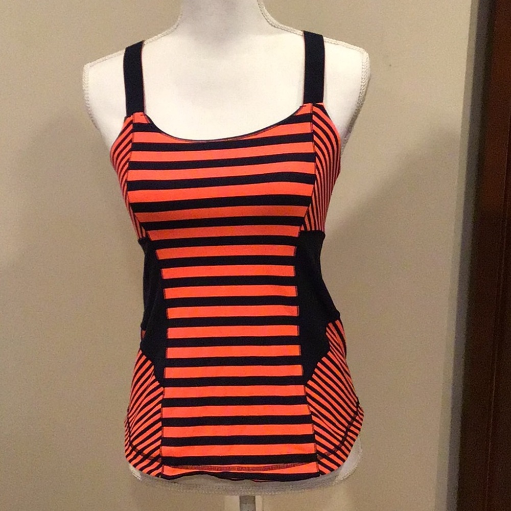 Lululemon running tank, orange and black stripes